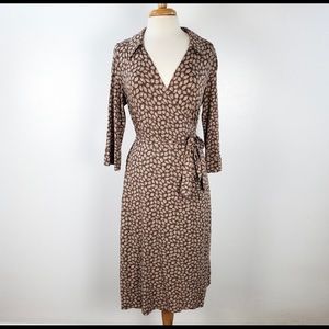Boden brown leaf pattern jersey wrap dress